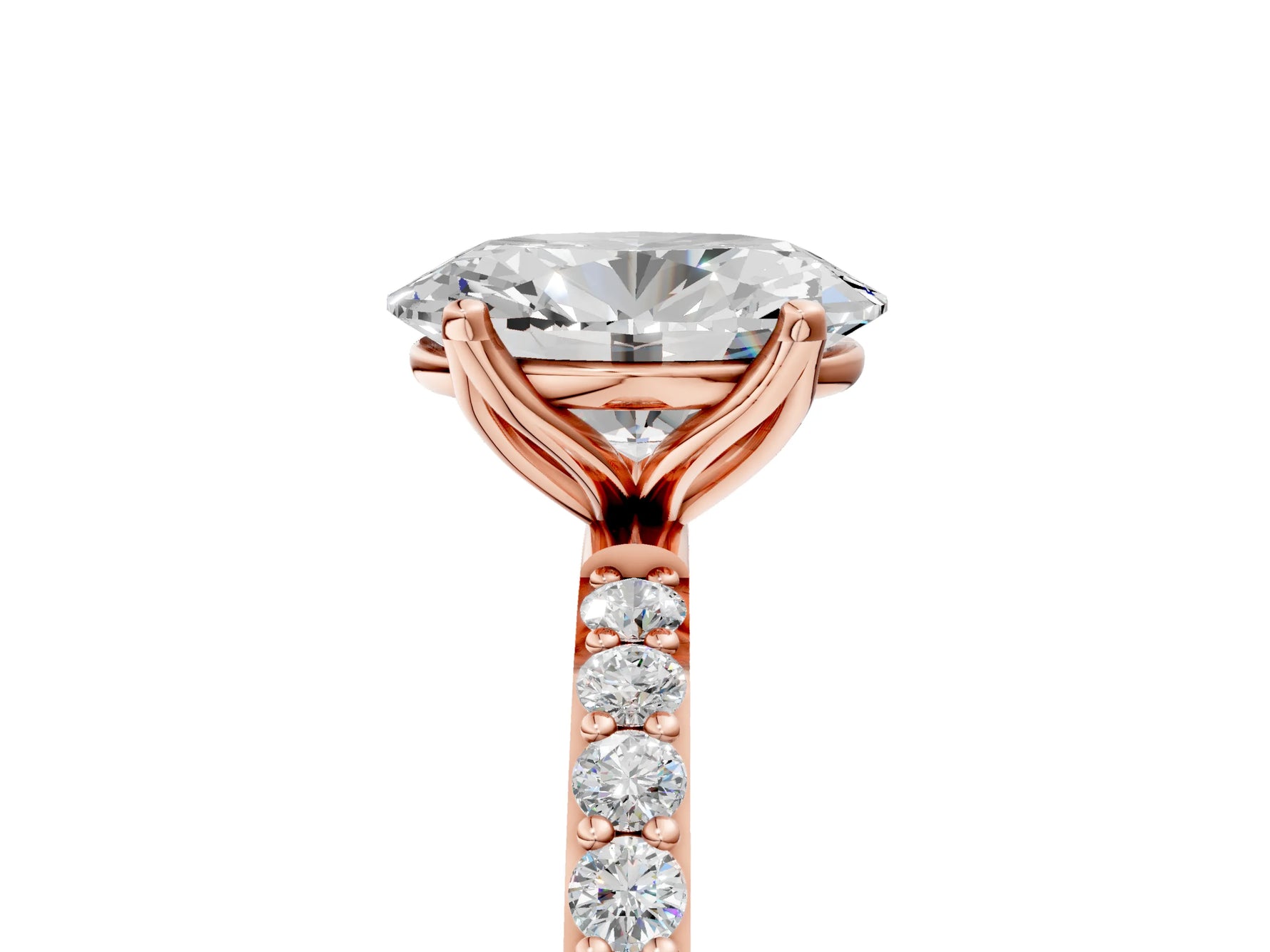 Oval Cut Diamond Solitaire Ring in Rose gold with Round Shared Prong Pavé Band_23