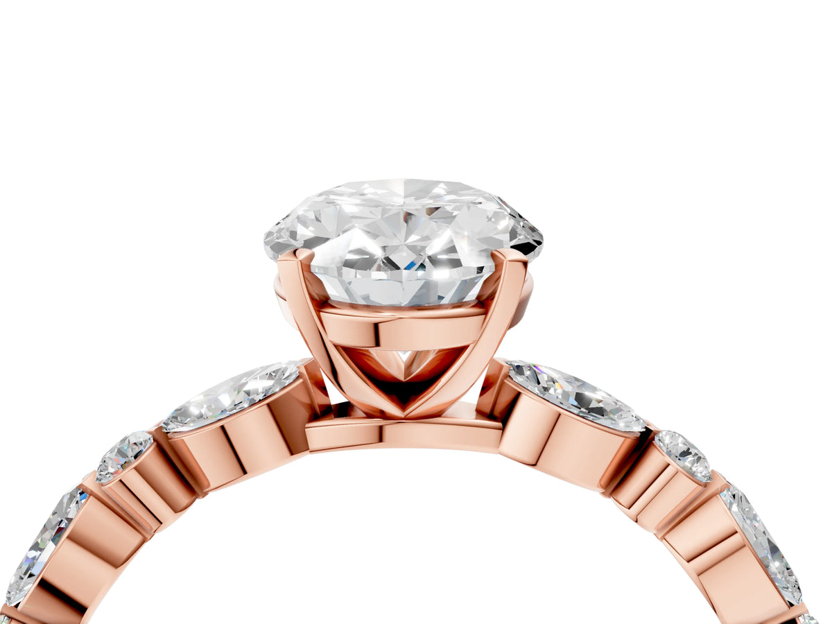 Oval Cut Diamond Solitaire Ring in Rose gold with Shared Prong Marquise and Round Side Stones_40