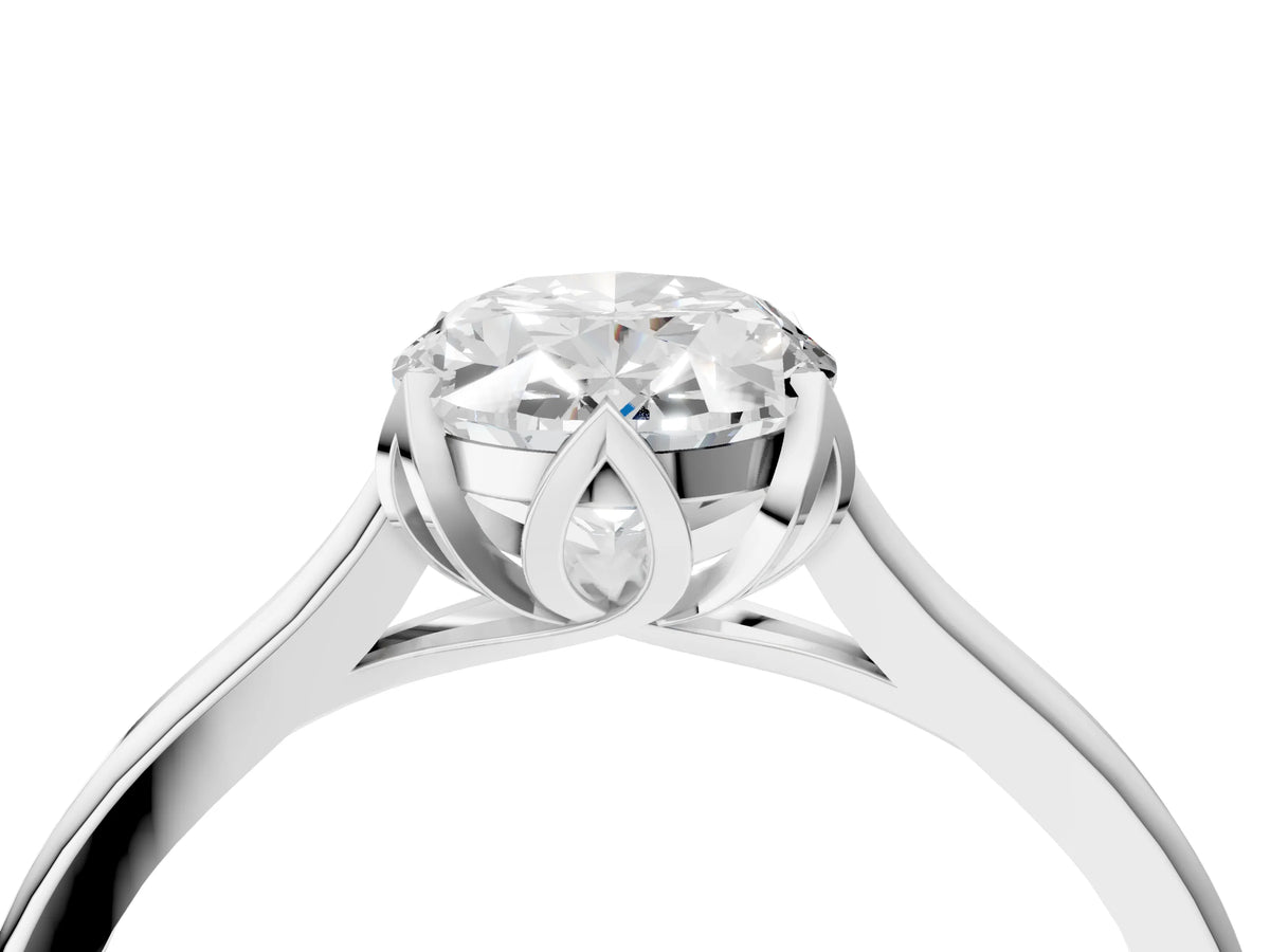 Oval Cut Diamond Solitaire Ring in White gold with Flower Prong Setting_10