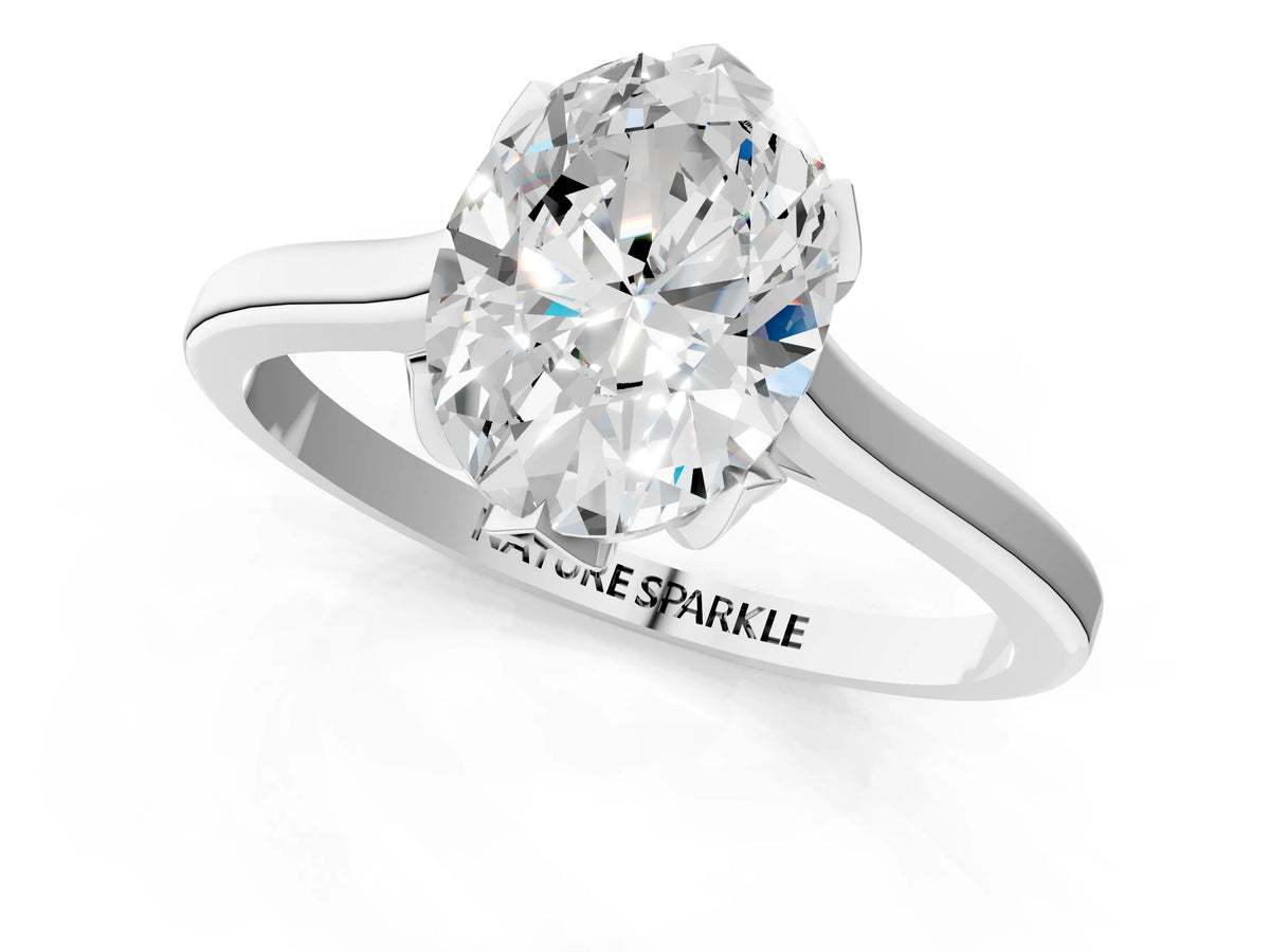 Oval Cut Diamond Solitaire Ring in White gold with Flower Prong Setting_7