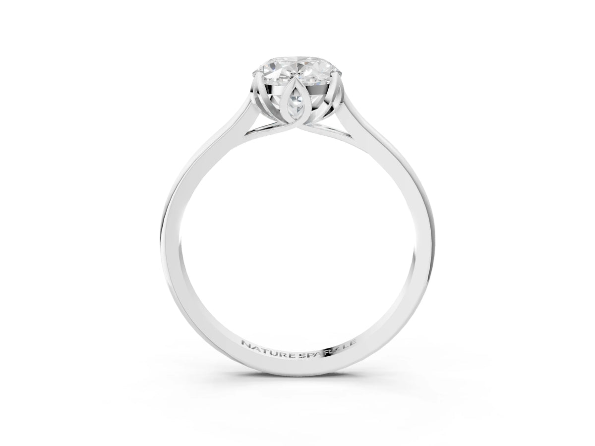 Oval Cut Diamond Solitaire Ring in White gold with Flower Prong Setting_9