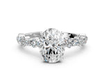 Oval Cut Diamond Solitaire Ring in White gold with Pear and Round Cluster Band_12