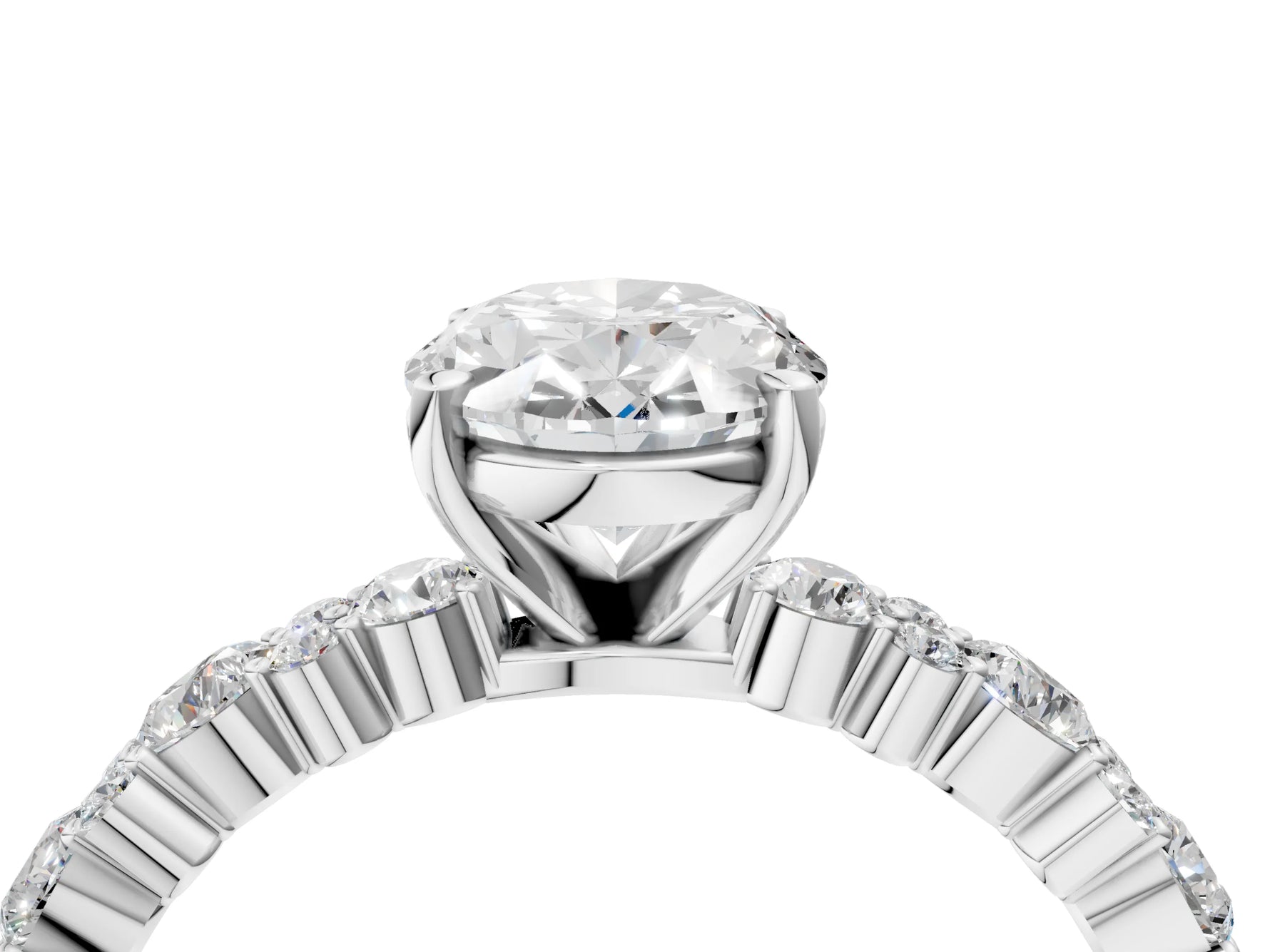 Oval Cut Diamond Solitaire Ring in White gold with Pear and Round Cluster Band_16