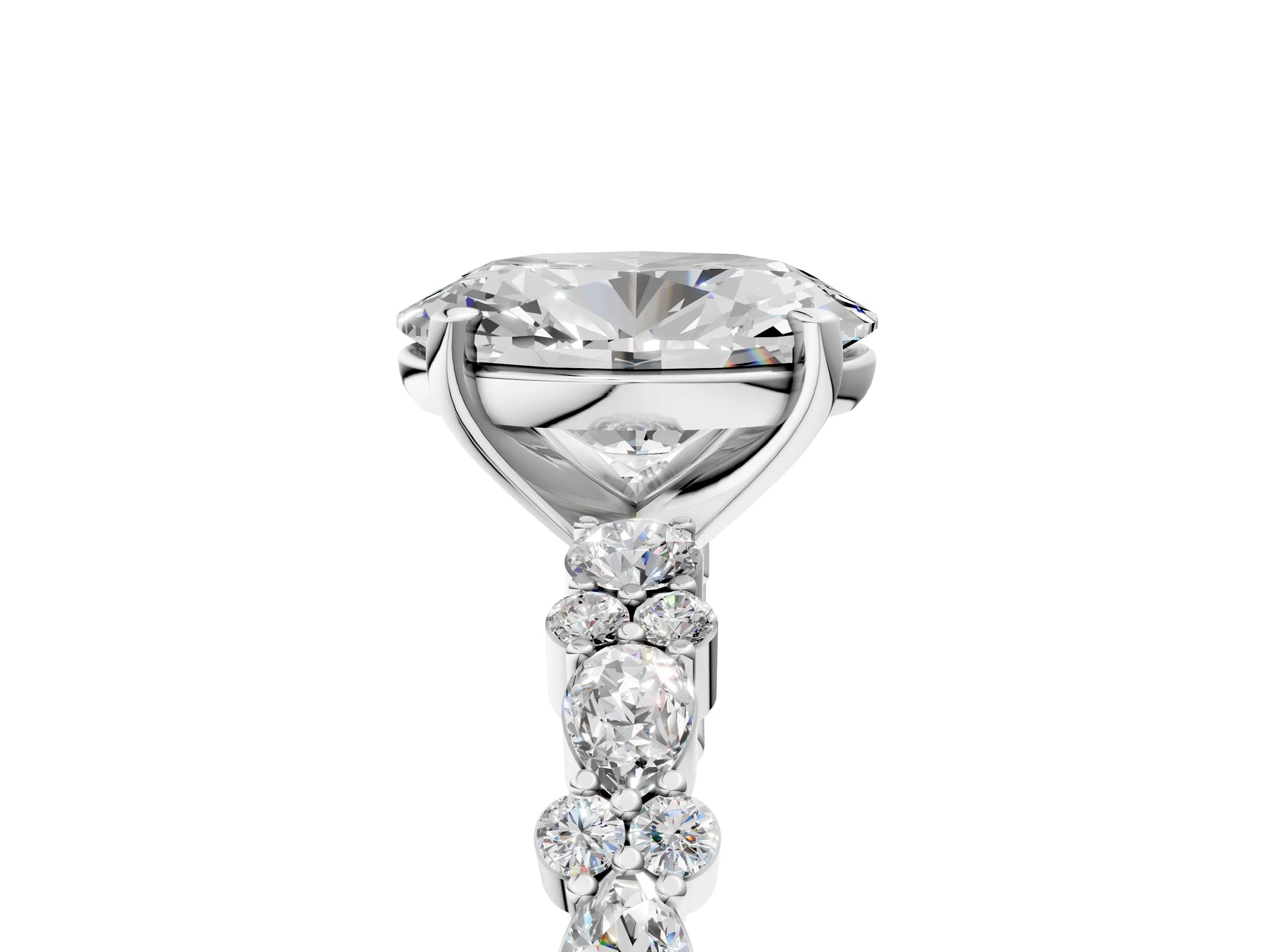 Oval Cut Diamond Solitaire Ring in White gold with Pear and Round Cluster Band_17