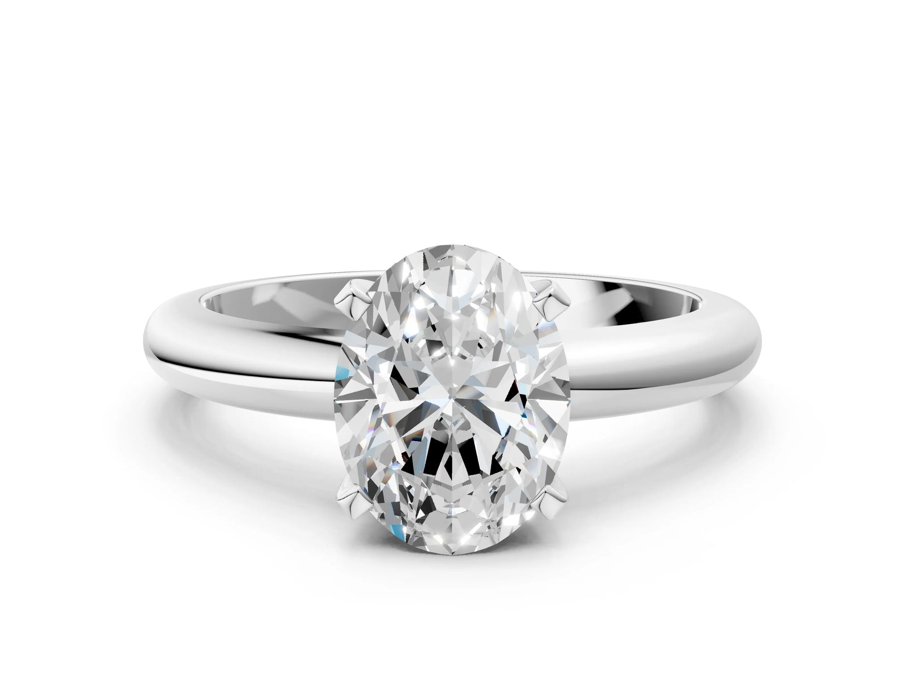 Oval Cut Diamond Solitaire Ring in White gold with Prong Setting and Rounded Band_18