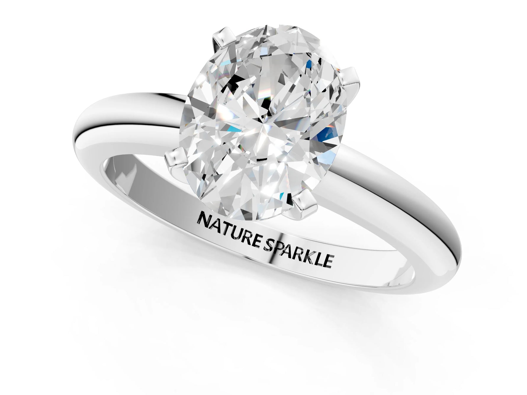 Oval Cut Diamond Solitaire Ring in White gold with Prong Setting and Rounded Band_19