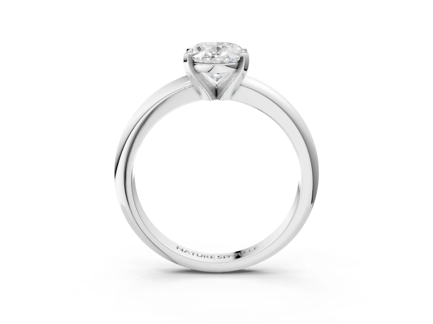 Oval Cut Diamond Solitaire Ring in White gold with Prong Setting and Rounded Band_21