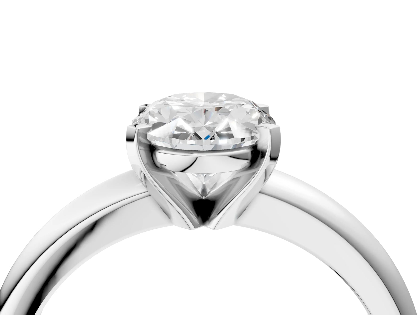 Oval Cut Diamond Solitaire Ring in White gold with Prong Setting and Rounded Band_22