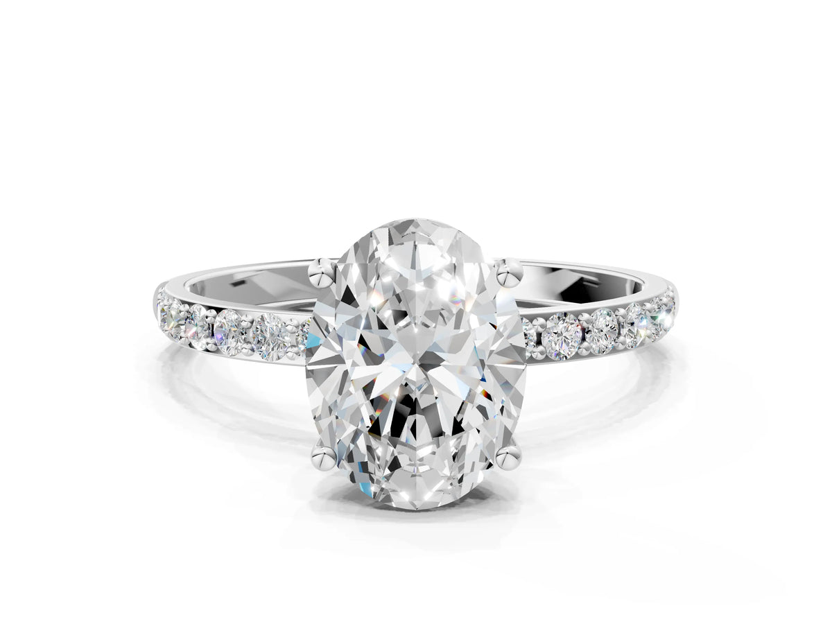 Oval Cut Diamond Solitaire Ring in White gold with Round Pavé Band_24