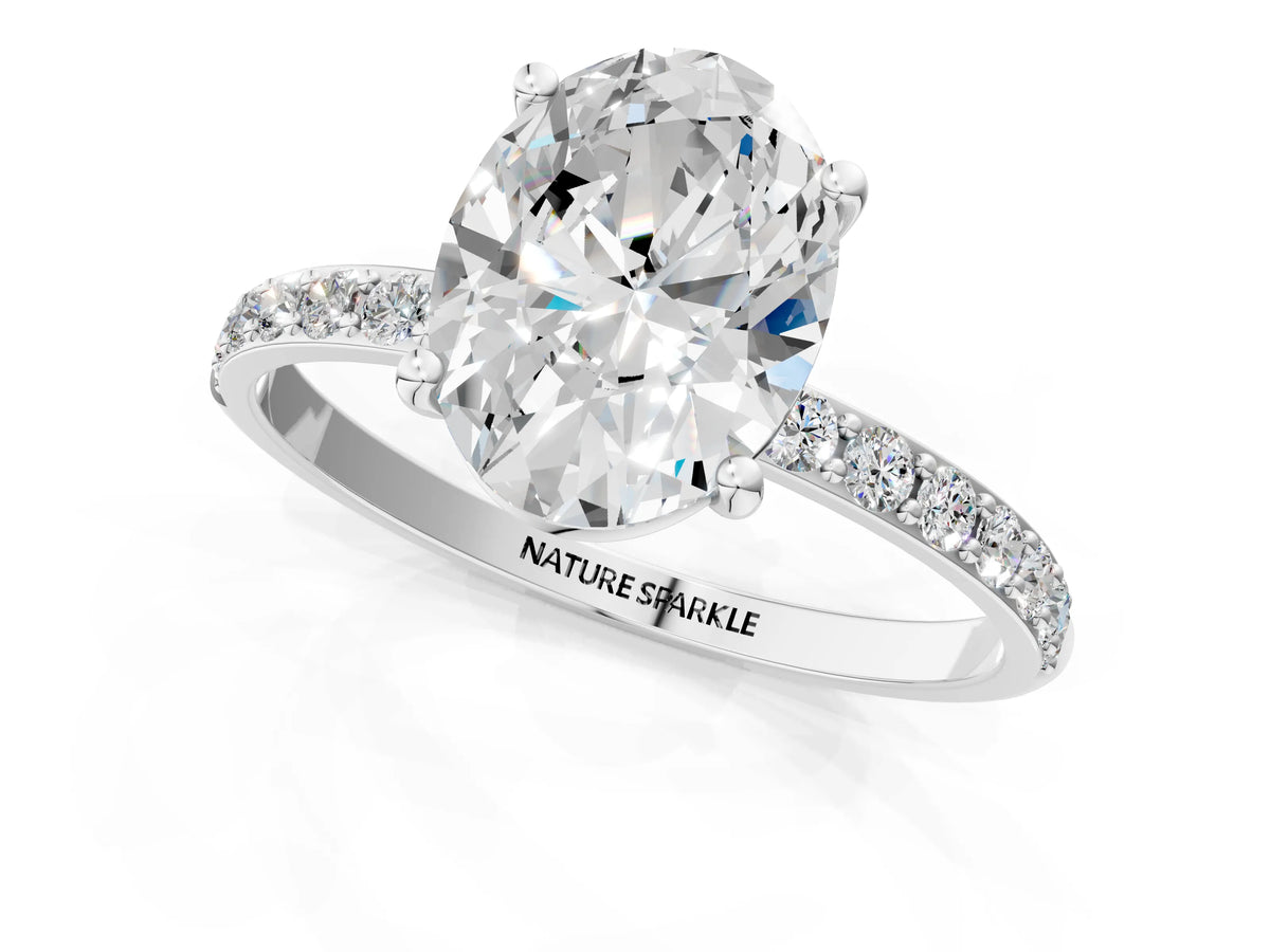 Oval Cut Diamond Solitaire Ring in White gold with Round Pavé Band_25