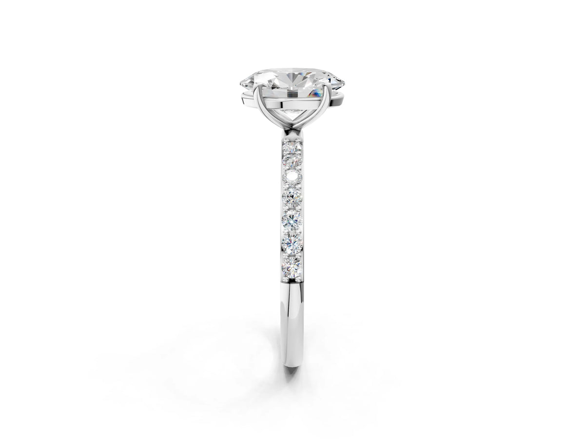 Oval Cut Diamond Solitaire Ring in White gold with Round Pavé Band_26
