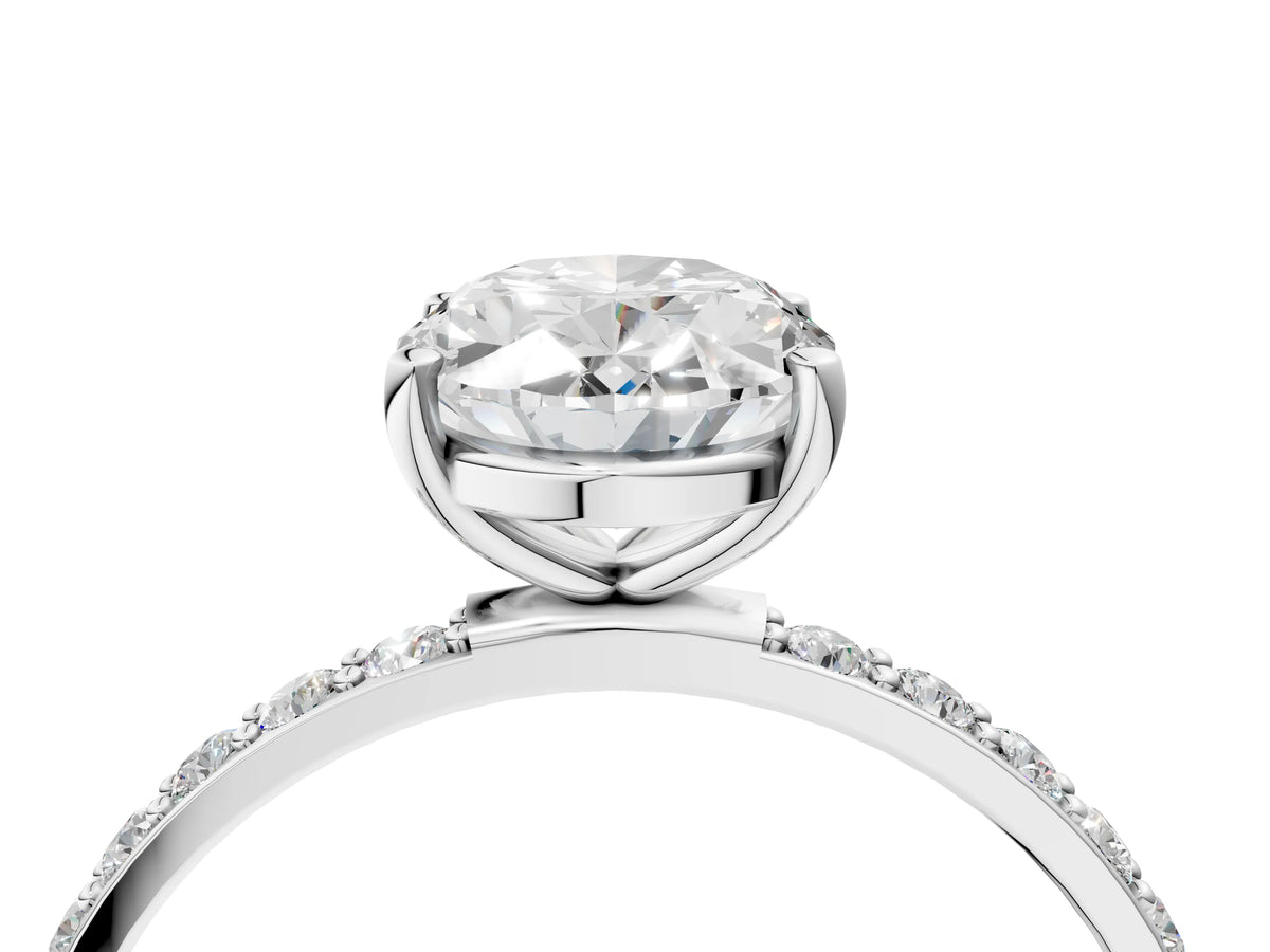 Oval Cut Diamond Solitaire Ring in White gold with Round Pavé Band_28