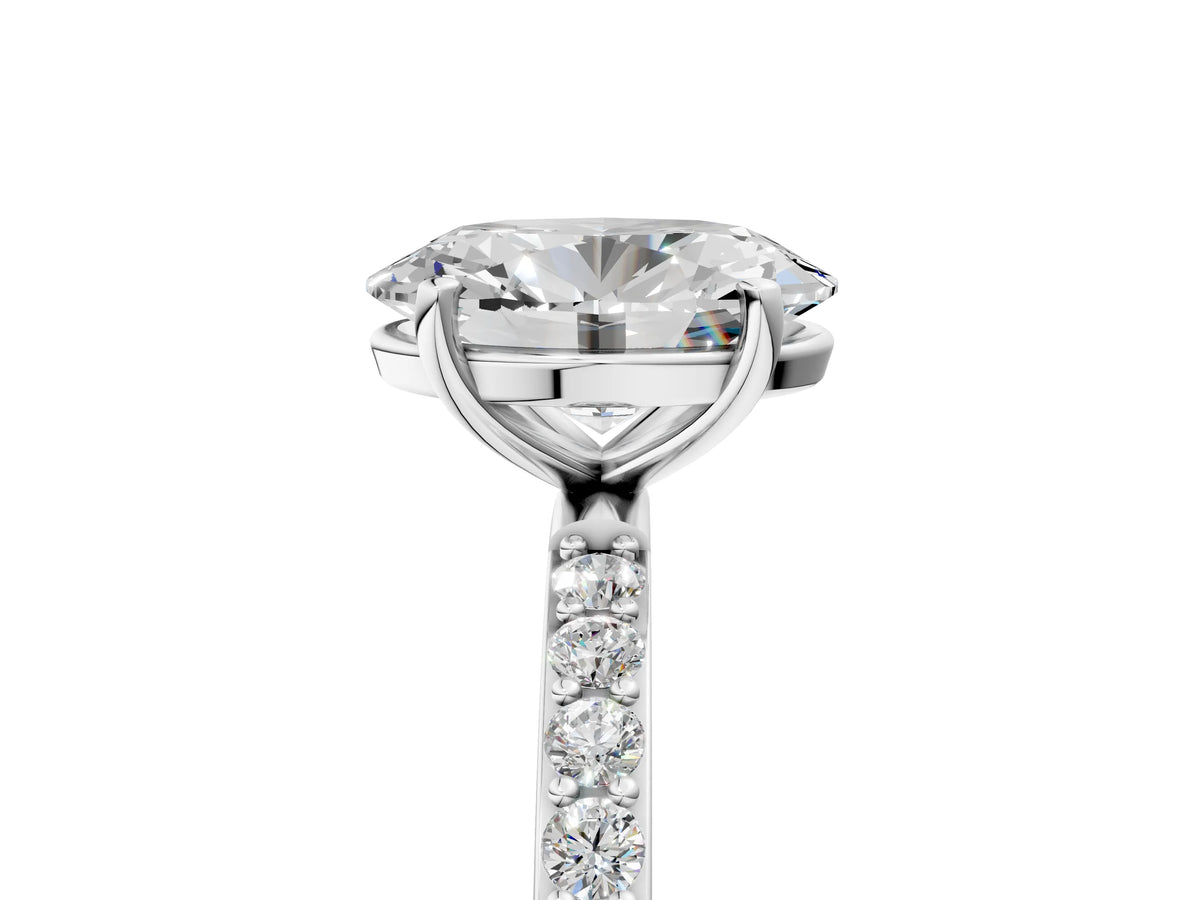 Oval Cut Diamond Solitaire Ring in White gold with Round Pavé Band_29