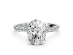 Oval Cut Diamond Solitaire Ring in White gold with Round Shared Prong Pavé Band_18
