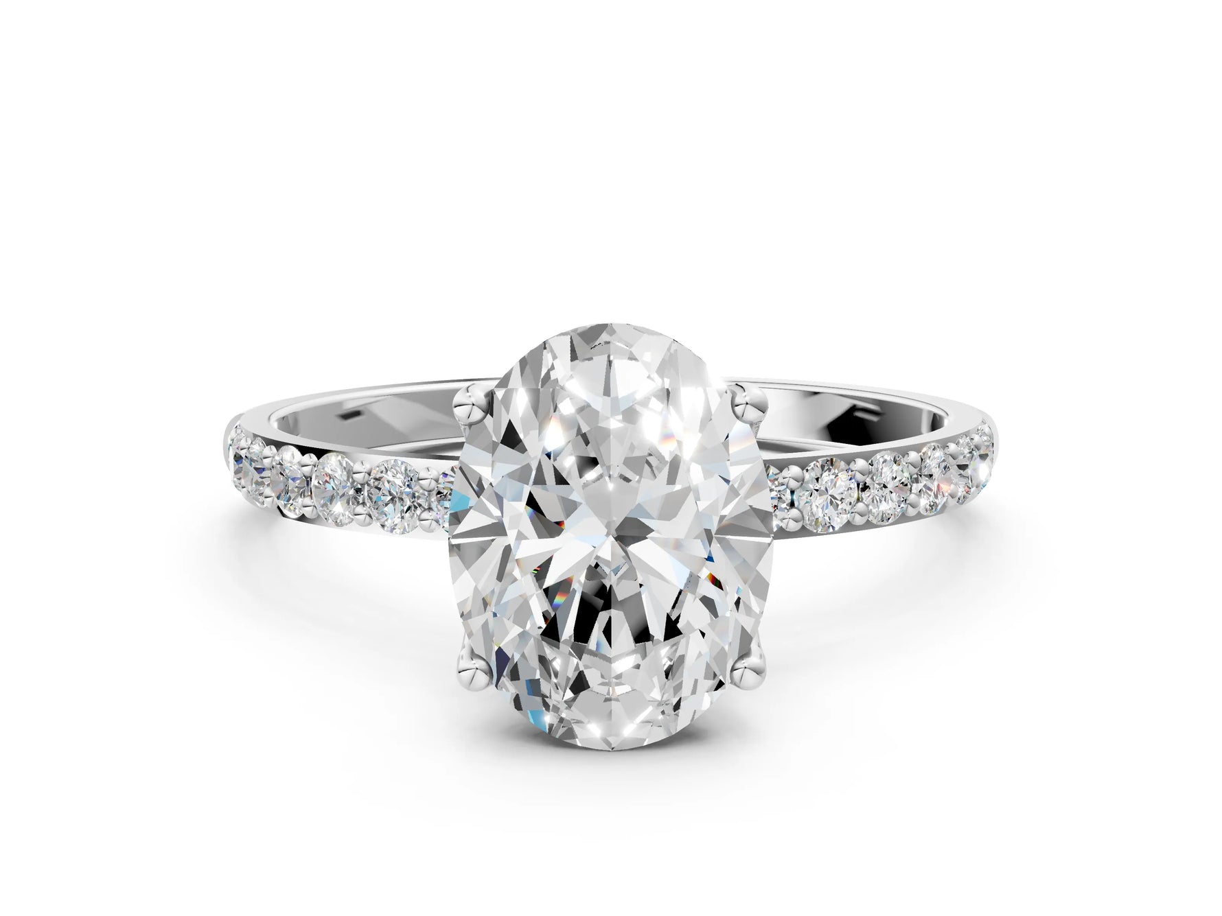 Oval Cut Diamond Solitaire Ring in White gold with Round Shared Prong Pavé Band_18
