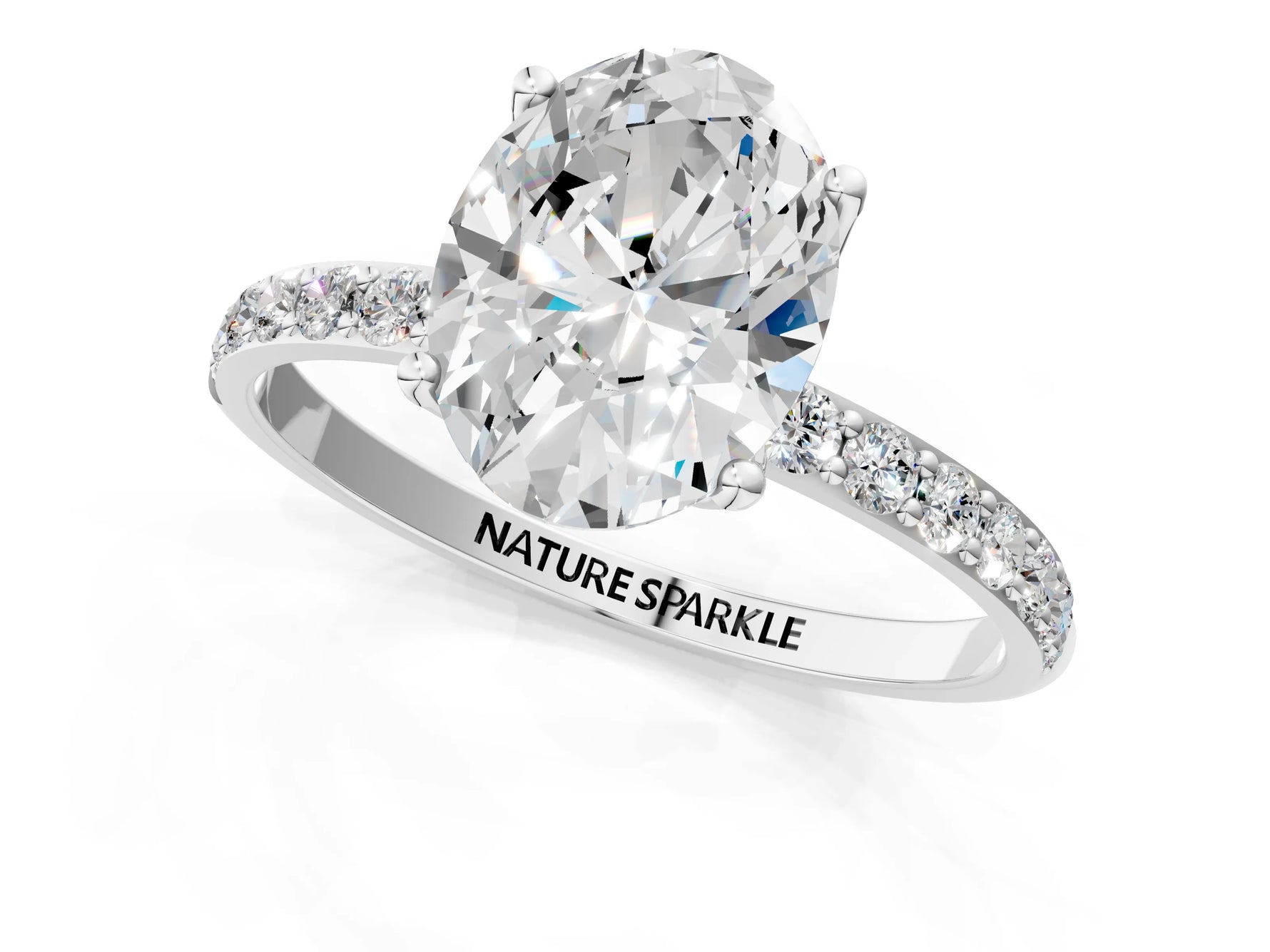 Oval Cut Diamond Solitaire Ring in White gold with Round Shared Prong Pavé Band_19