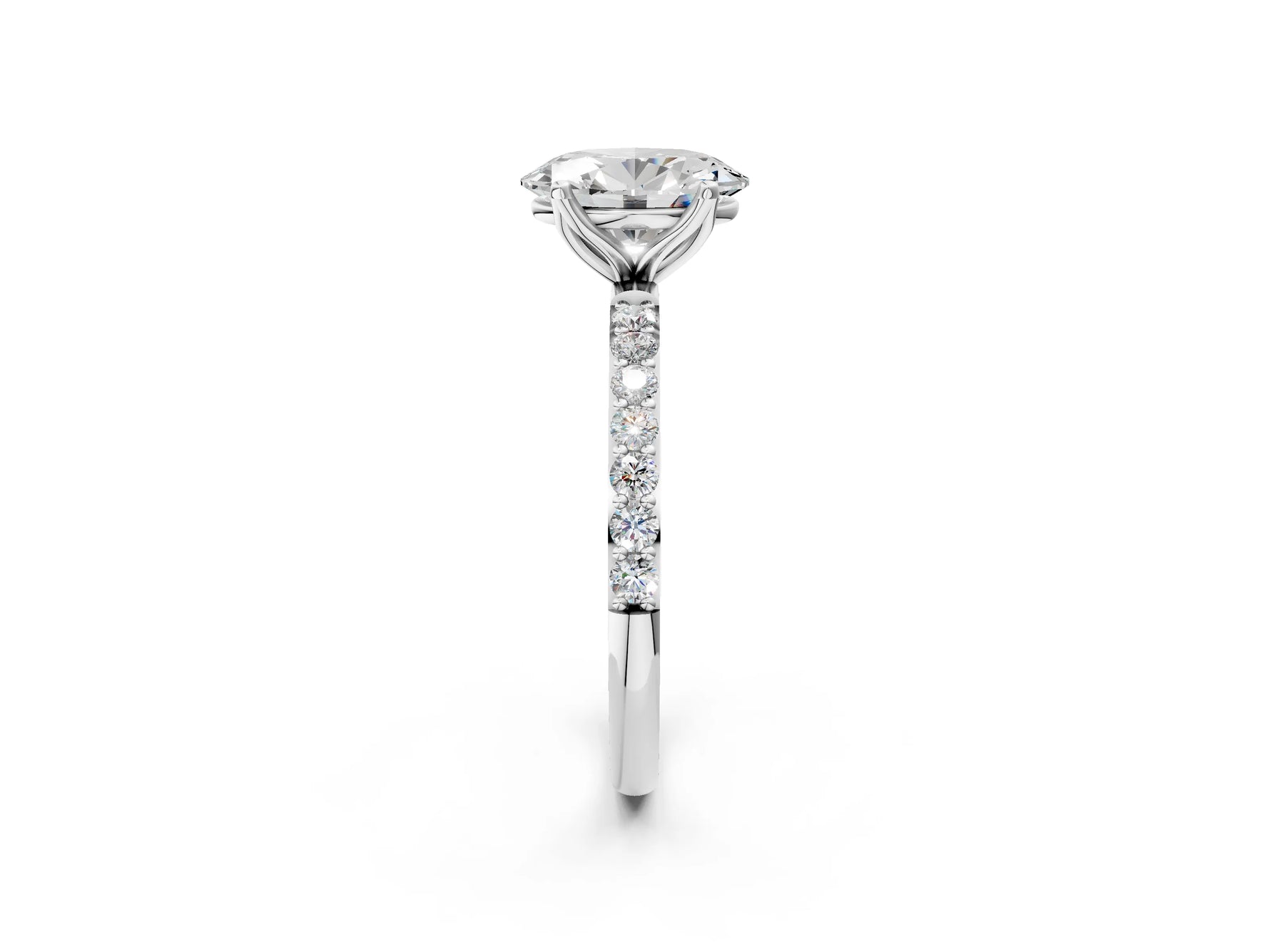 Oval Cut Diamond Solitaire Ring in White gold with Round Shared Prong Pavé Band_20