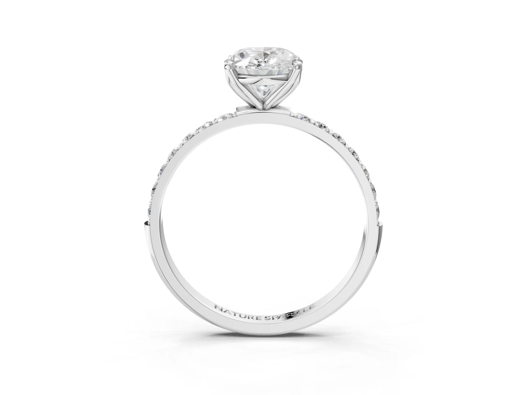 Oval Cut Diamond Solitaire Ring in White gold with Round Shared Prong Pavé Band_21