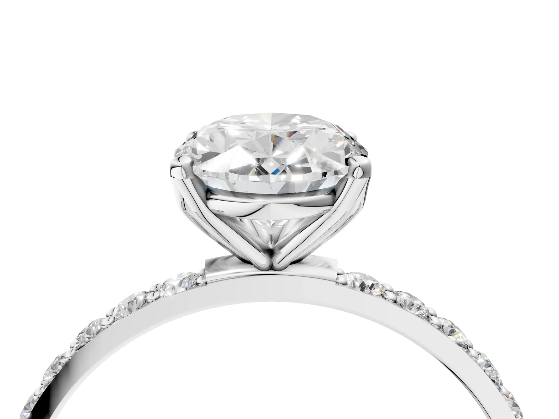 Oval Cut Diamond Solitaire Ring in White gold with Round Shared Prong Pavé Band_22