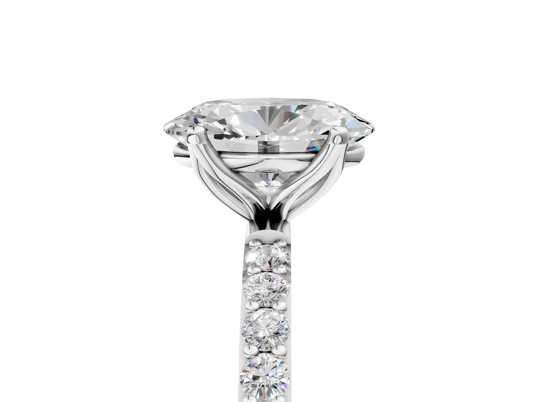 Oval Cut Diamond Solitaire Ring in White gold with Round Shared Prong Pavé Band_23