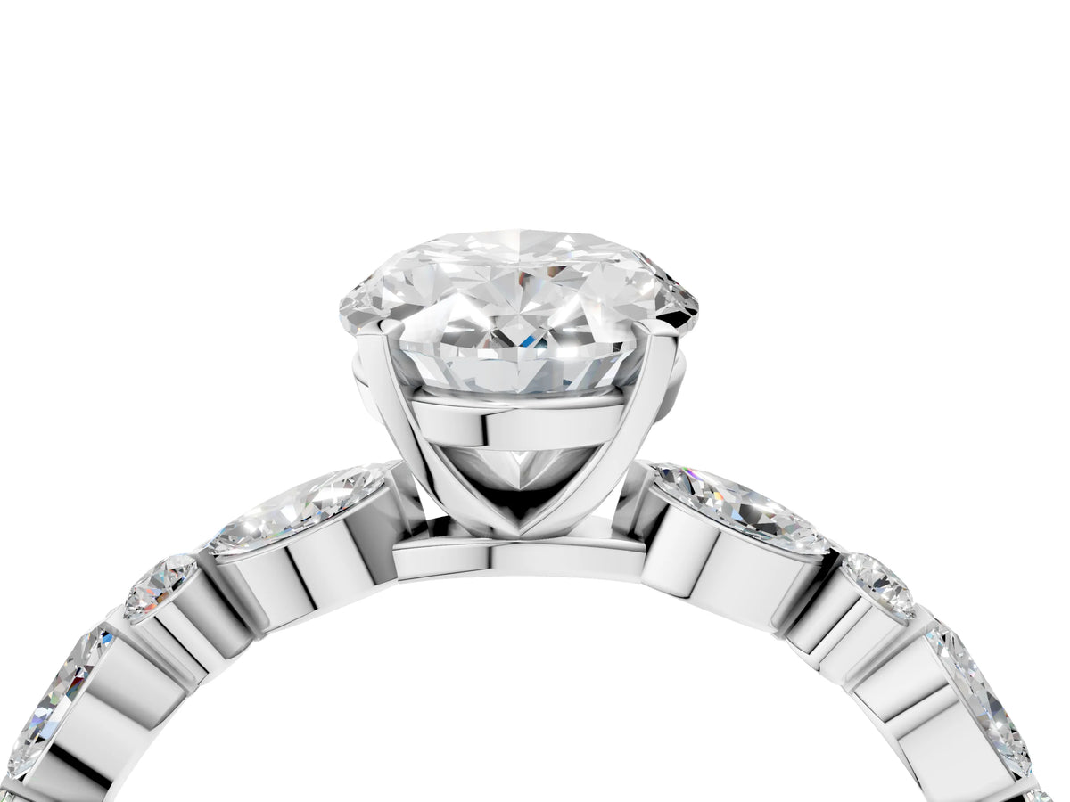 Oval Cut Diamond Solitaire Ring in White gold with Shared Prong Marquise and Round Side Stones_40