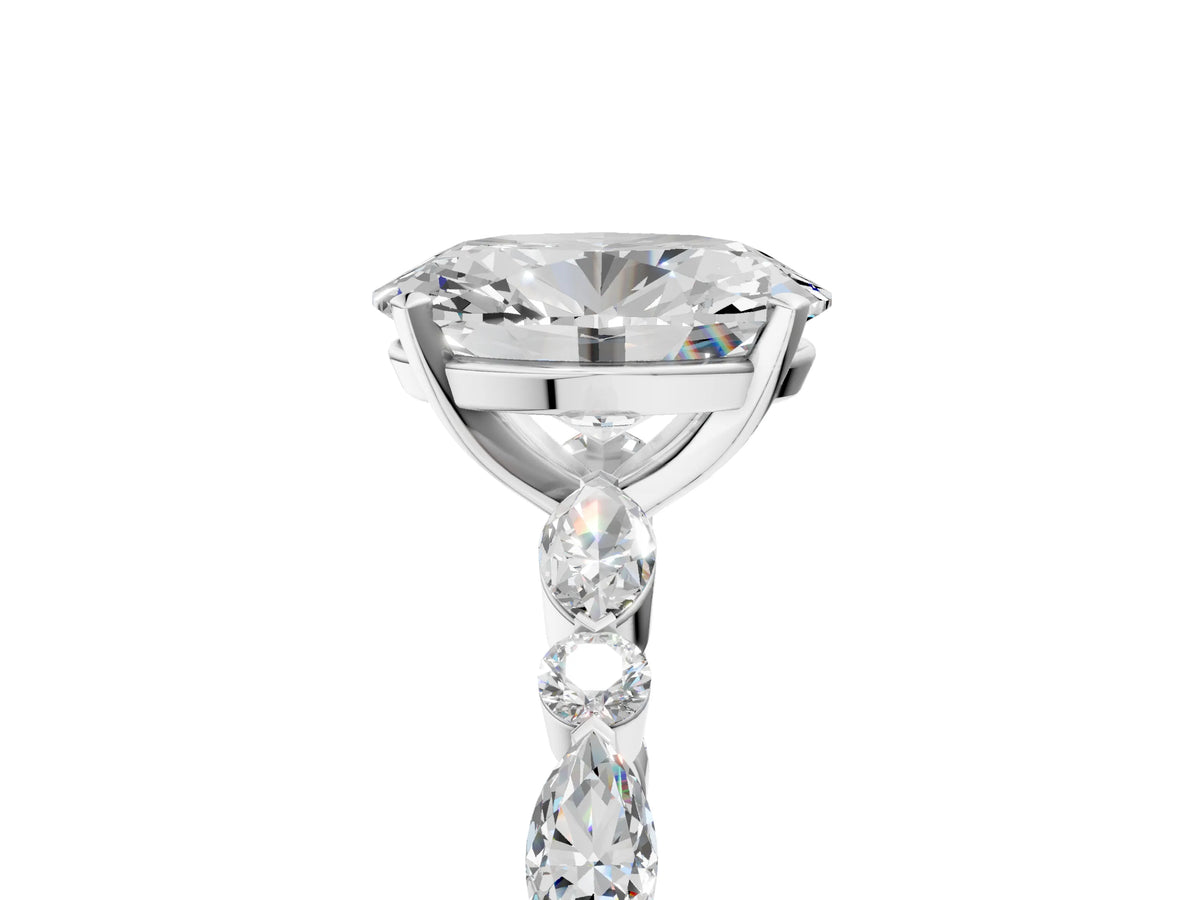Oval Cut Diamond Solitaire Ring in White gold with Shared Prong Marquise and Round Side Stones_41