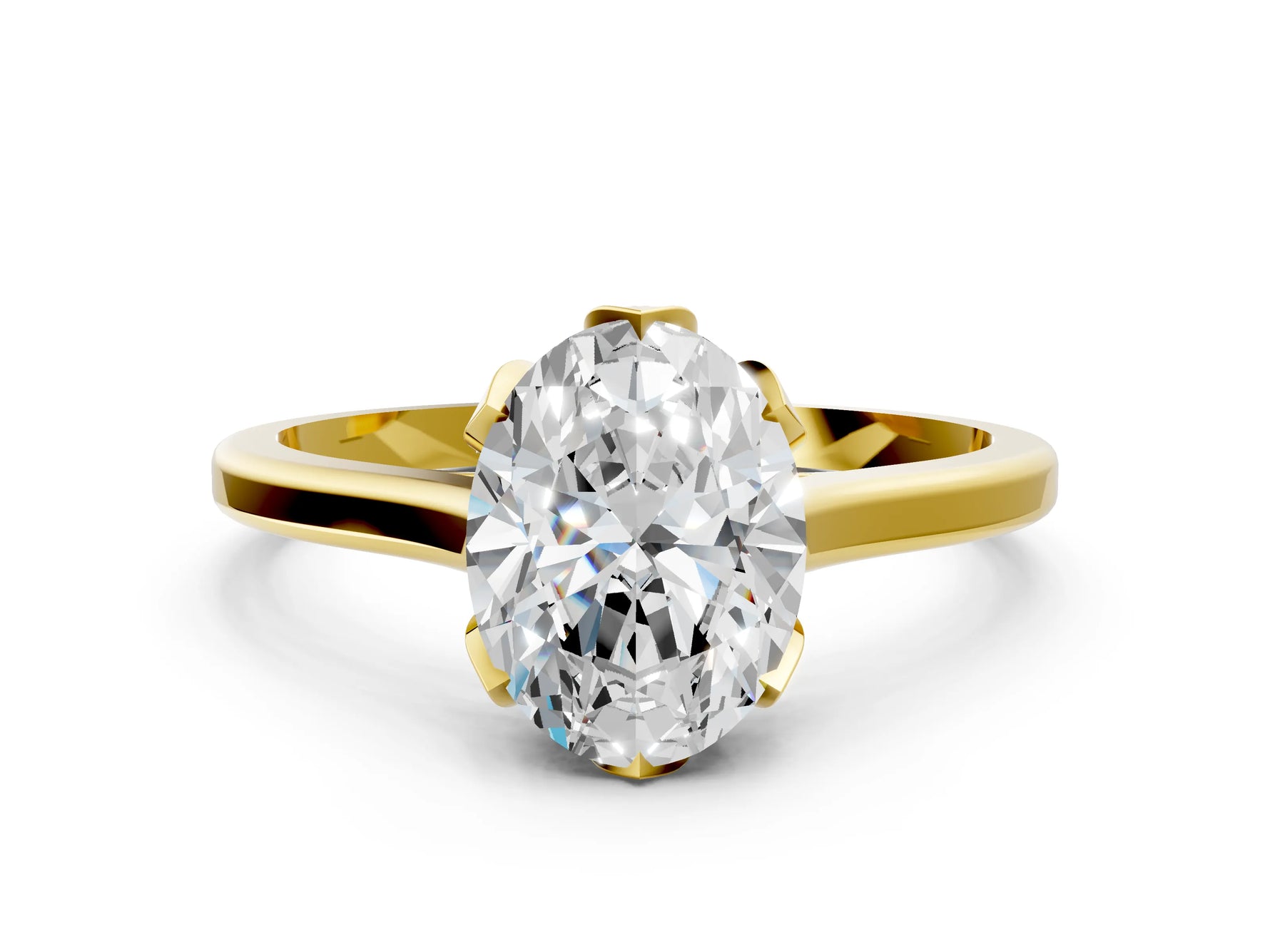 Oval Cut Diamond Solitaire Ring in Yellow gold with Flower Prong Setting_18