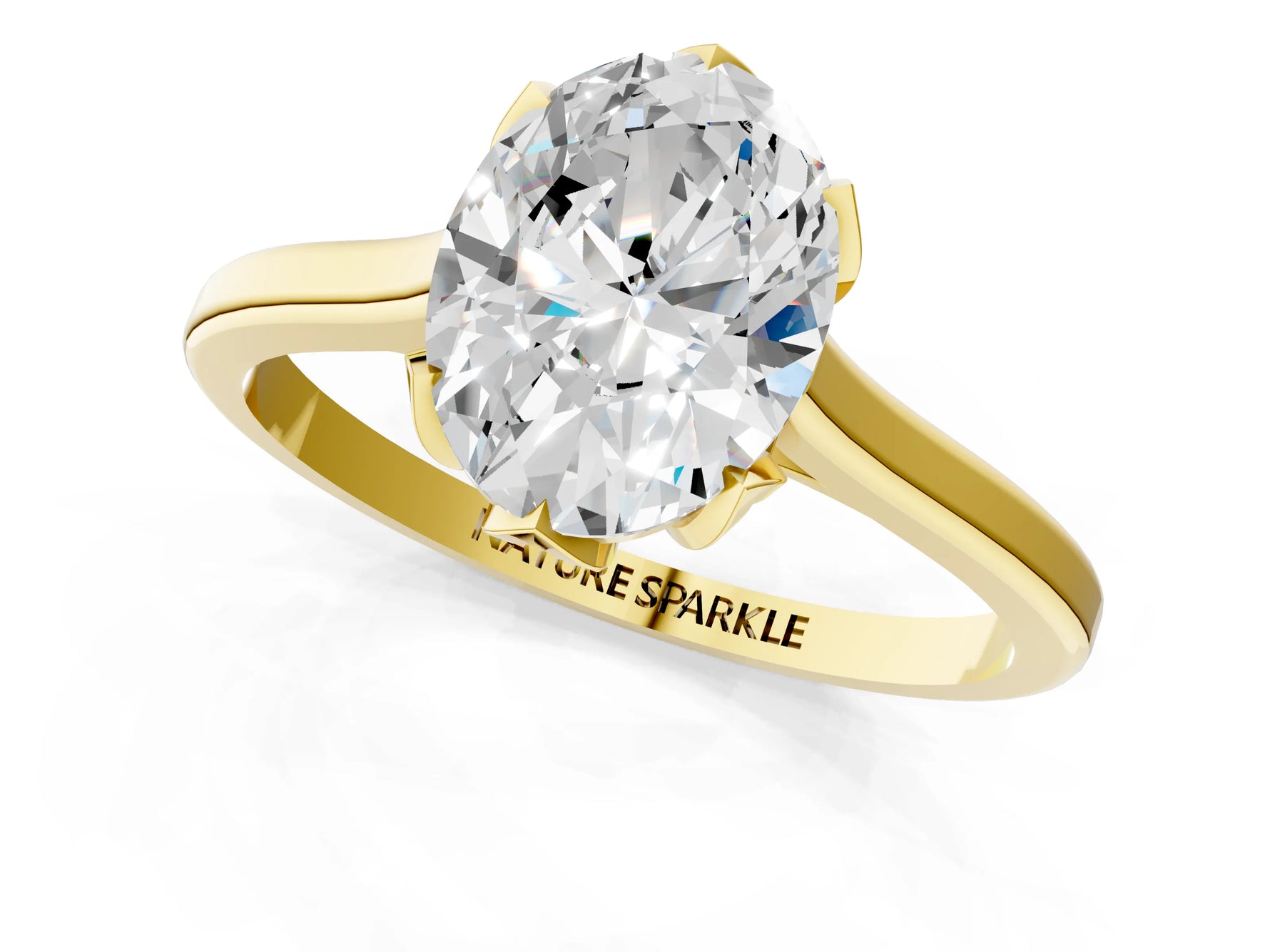 Oval Cut Diamond Solitaire Ring in Yellow gold with Flower Prong Setting_19
