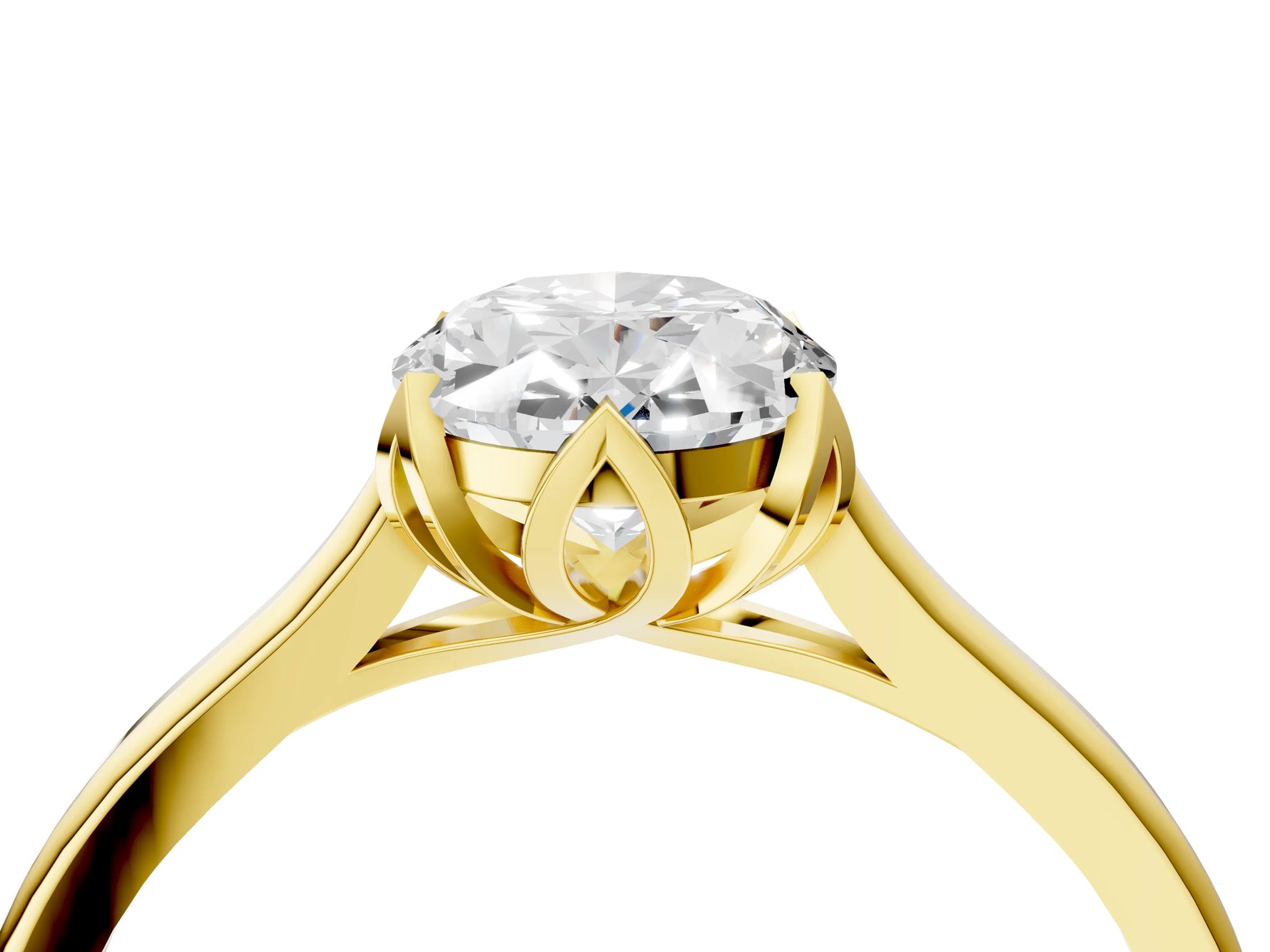 Oval Cut Diamond Solitaire Ring in Yellow gold with Flower Prong Setting_22