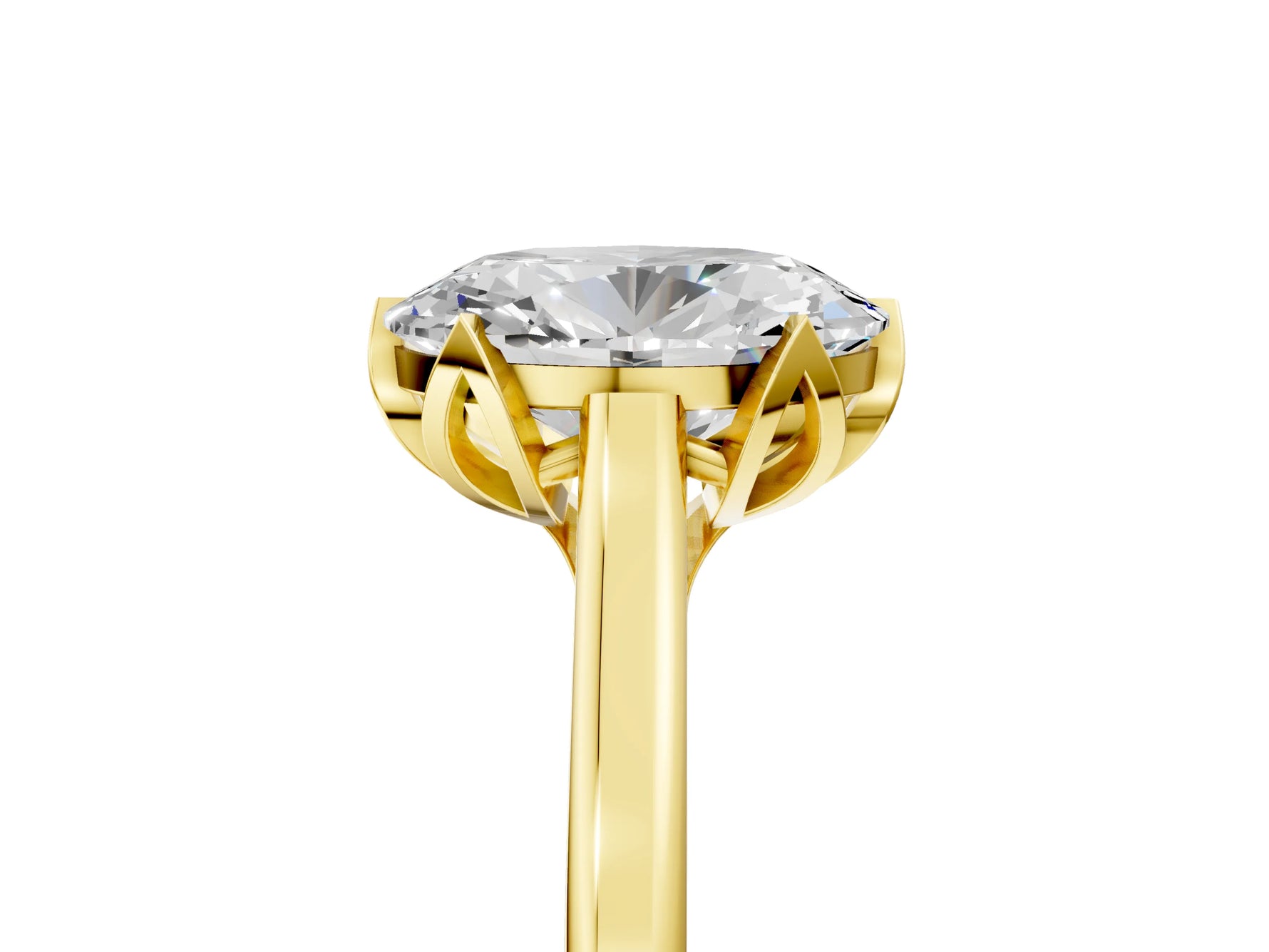 Oval Cut Diamond Solitaire Ring in Yellow gold with Flower Prong Setting_23