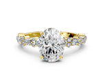 Oval Cut Diamond Solitaire Ring in Yellow gold with Pear and Round Cluster Band_12