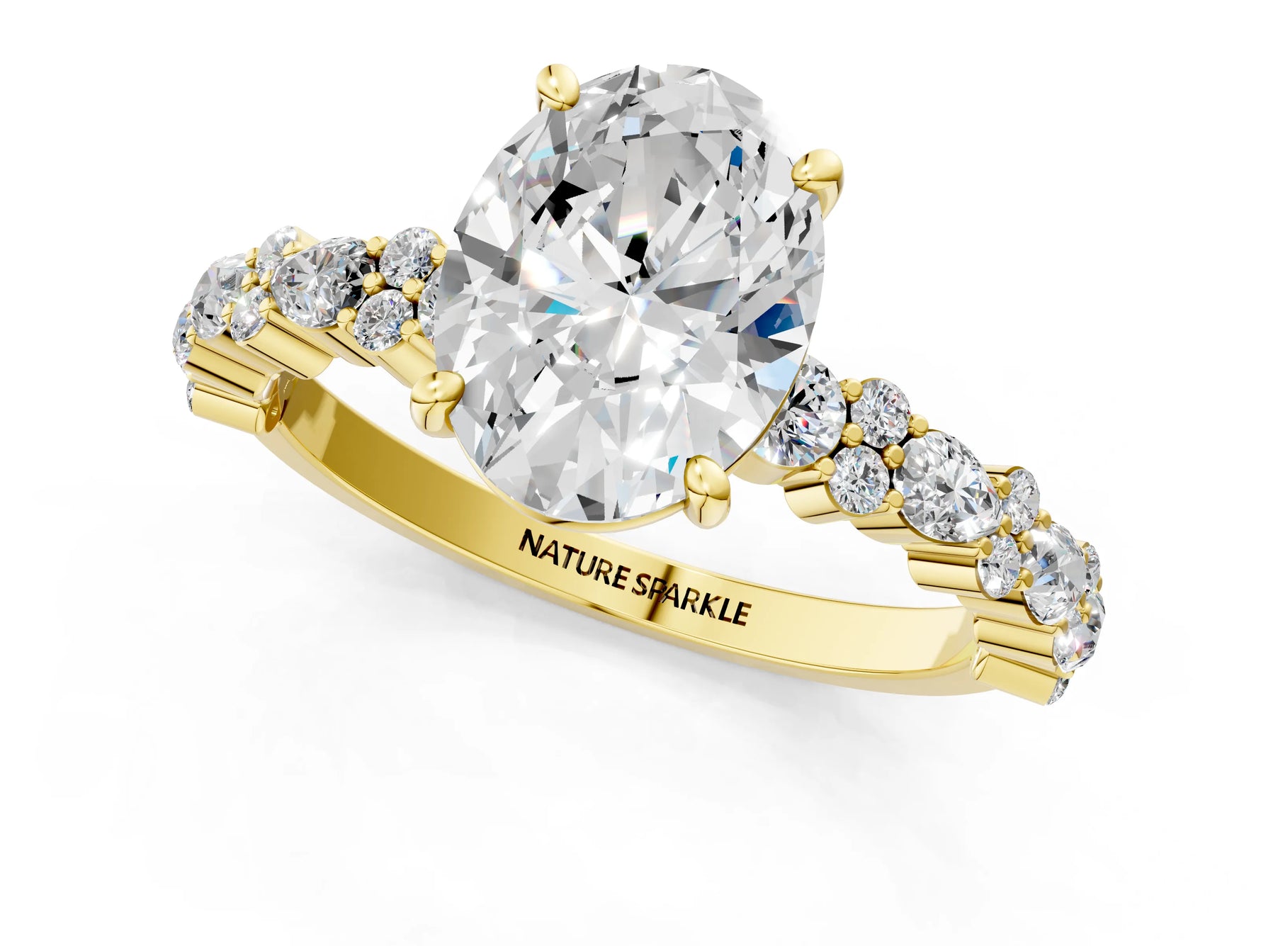Oval Cut Diamond Solitaire Ring in Yellow gold with Pear and Round Cluster Band_13