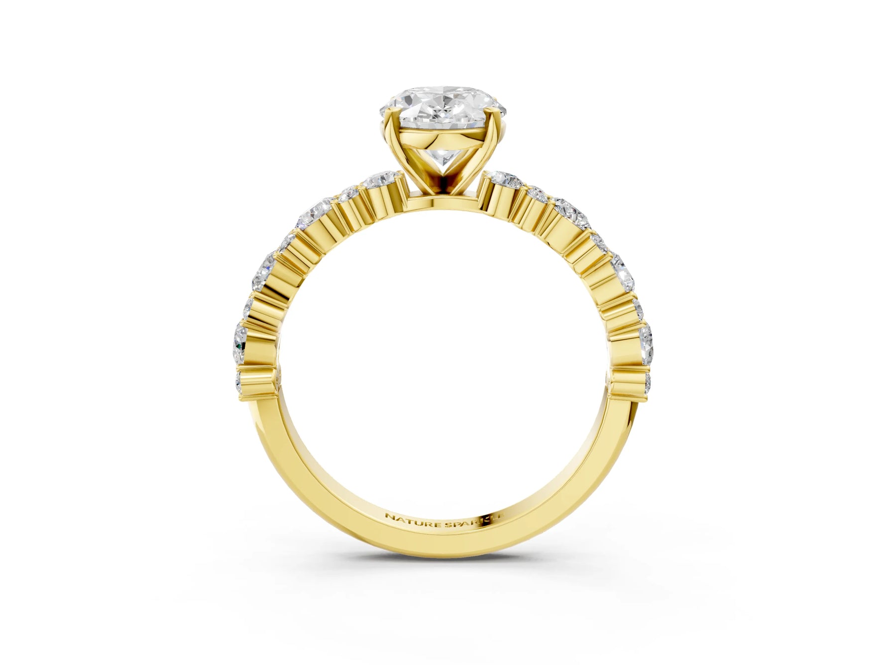 Oval Cut Diamond Solitaire Ring in Yellow gold with Pear and Round Cluster Band_15