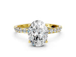Oval Cut Diamond Solitaire Ring in Yellow gold with Round Shared Prong Pavé Band_18