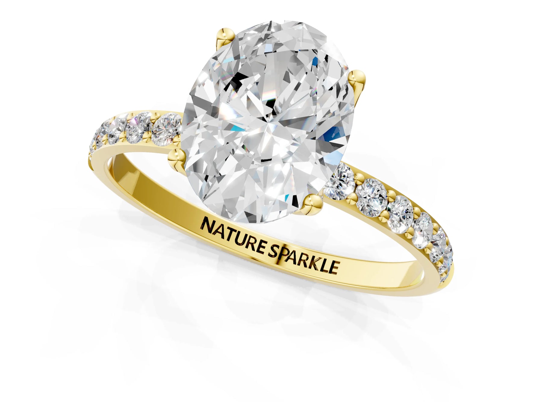 Oval Cut Diamond Solitaire Ring in Yellow gold with Round Shared Prong Pavé Band_19