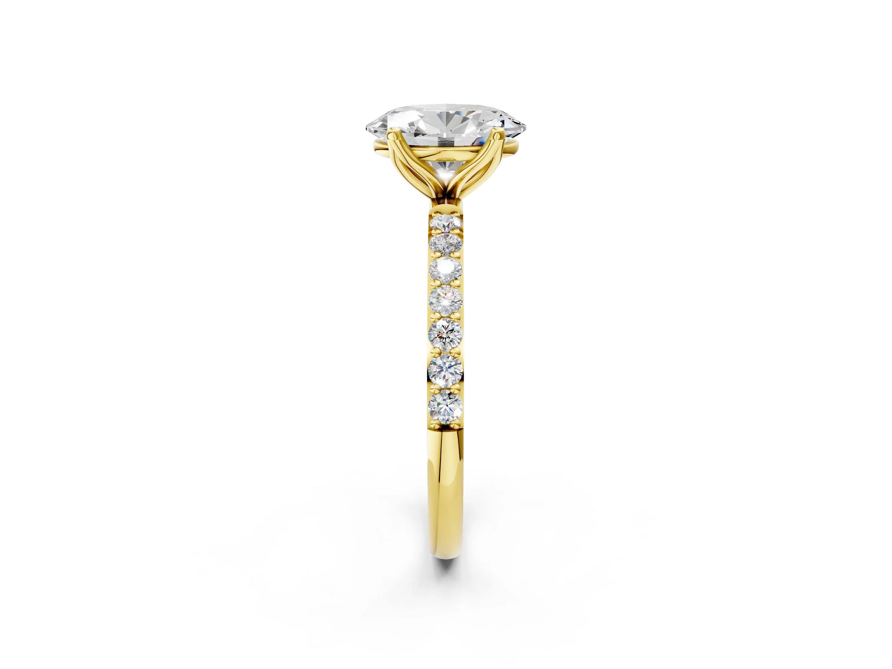 Oval Cut Diamond Solitaire Ring in Yellow gold with Round Shared Prong Pavé Band_20