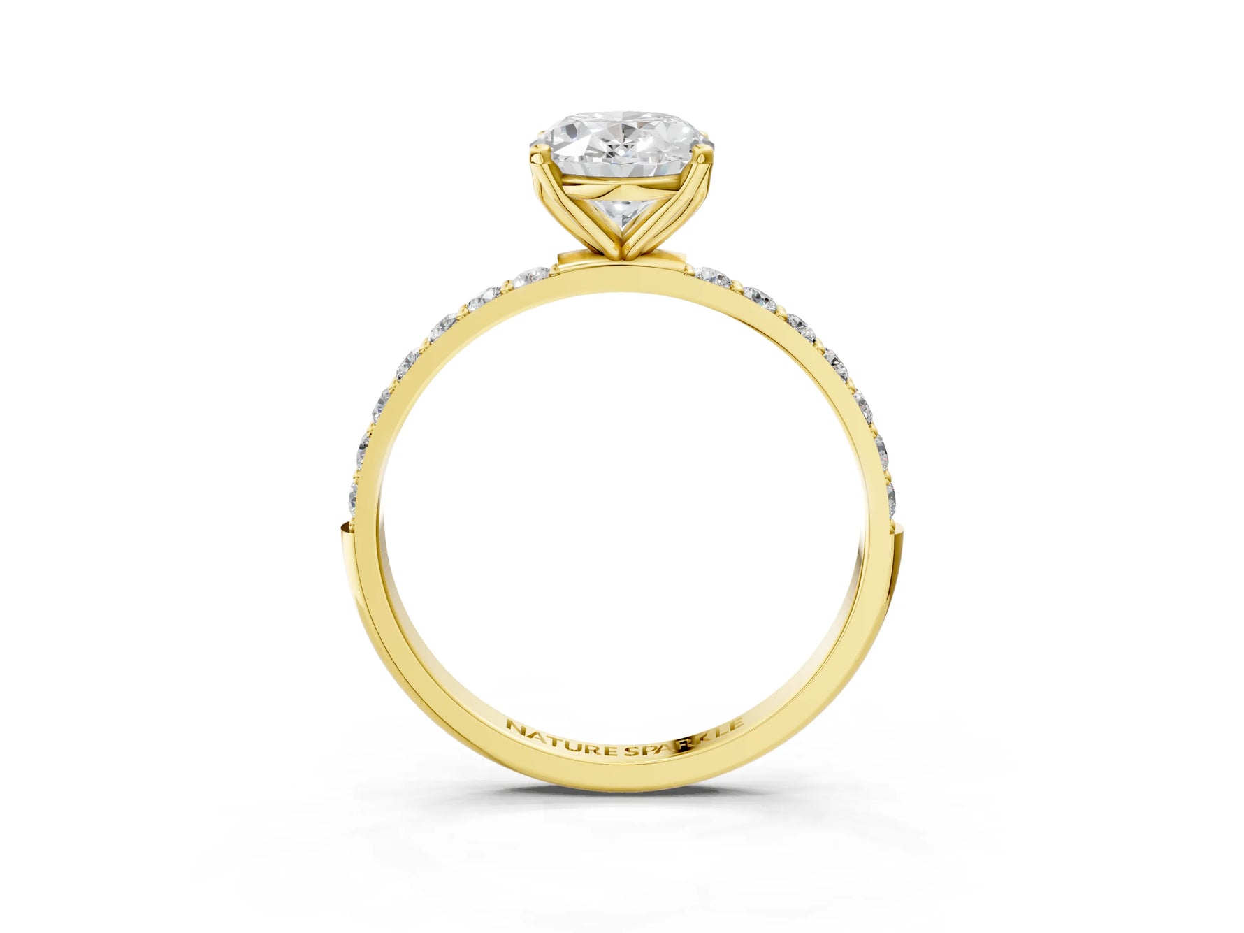 Oval Cut Diamond Solitaire Ring in Yellow gold with Round Shared Prong Pavé Band_21