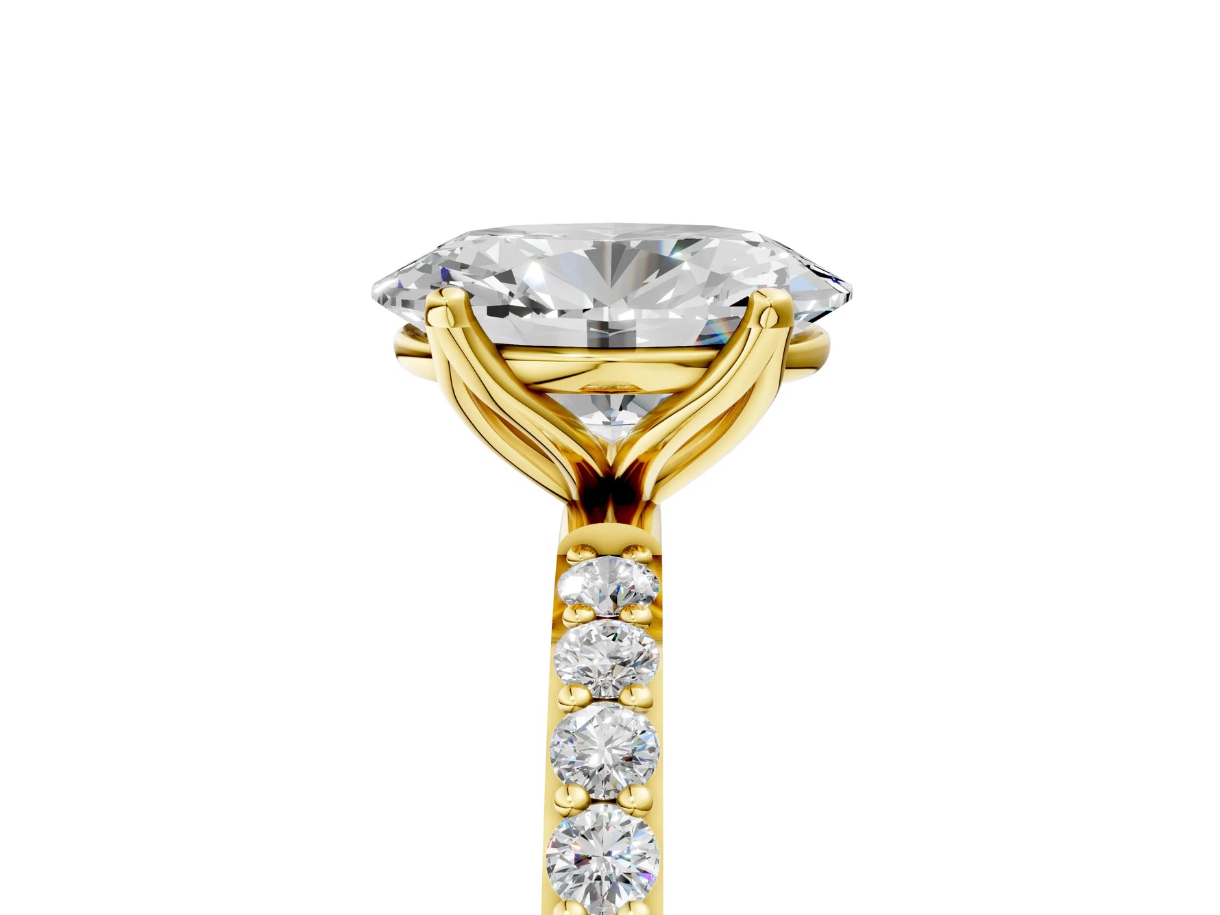 Oval Cut Diamond Solitaire Ring in Yellow gold with Round Shared Prong Pavé Band_23