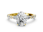 Oval Cut Diamond Solitaire Ring in Yellow gold with Shared Prong Marquise and Round Side Stones_12