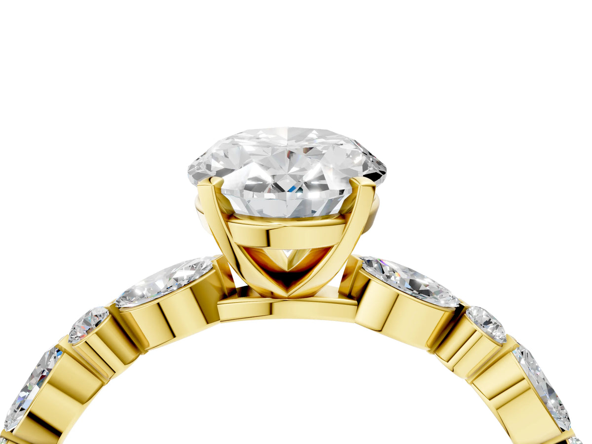 Oval Cut Diamond Solitaire Ring in Yellow gold with Shared Prong Marquise and Round Side Stones_40