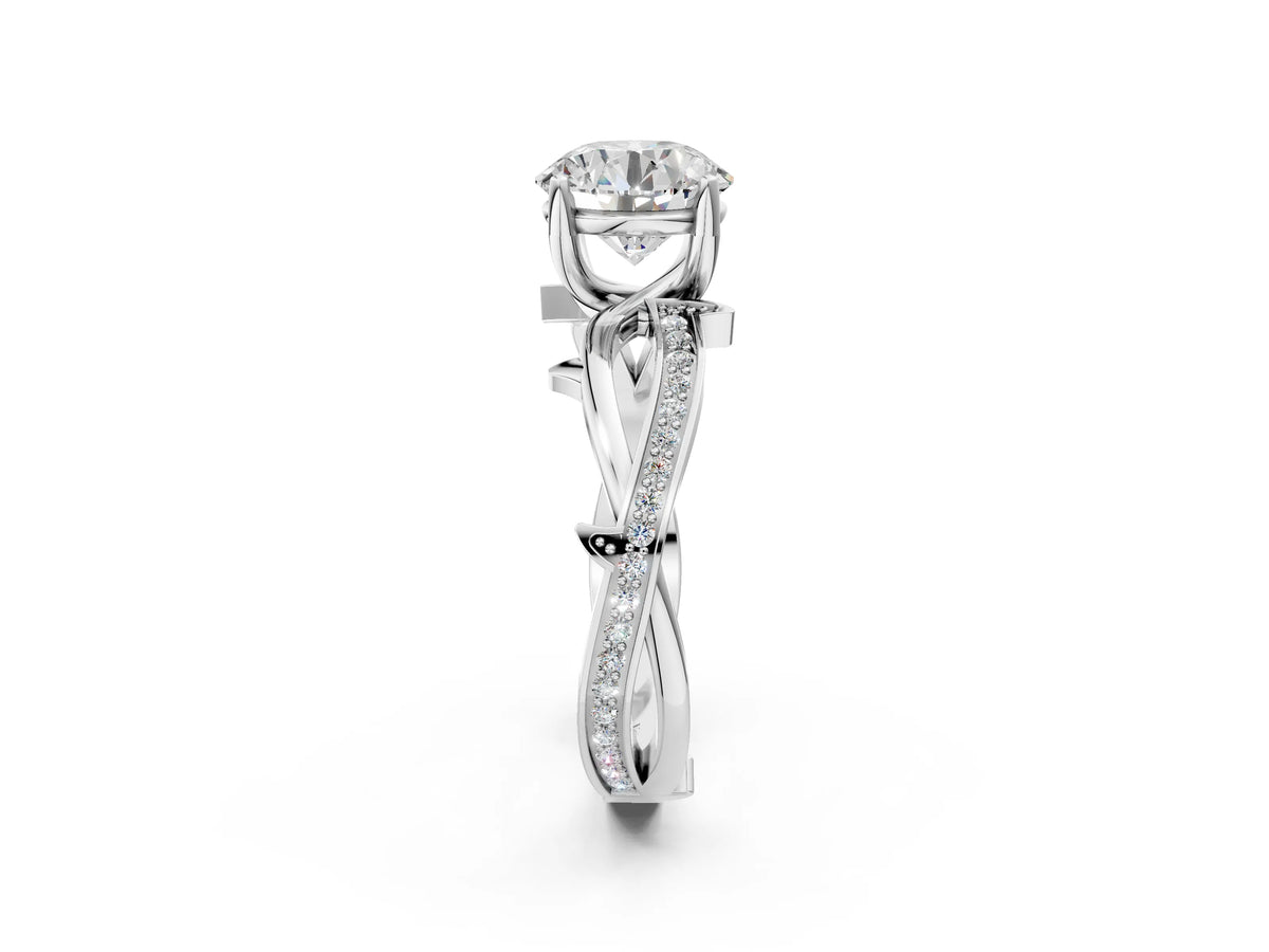 Oval Cut Diamond Solitaire Twist Band Ring in White gold with Pavé Accents and Prong Setting_20