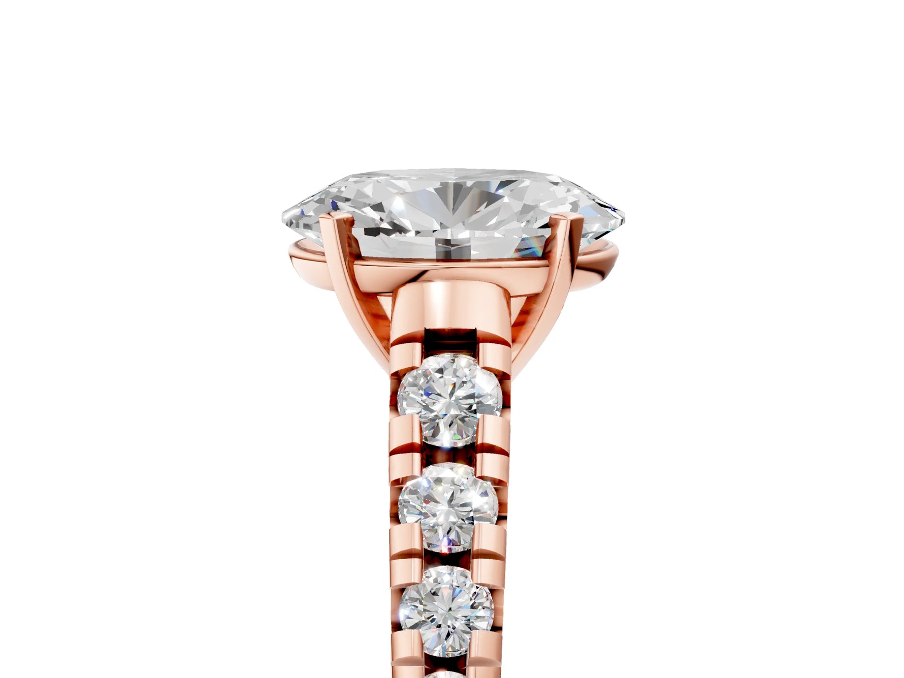 Oval Cut Diamond Vintage Scroll Solitaire Ring in Rose gold with Graduated Round Side Stones_17
