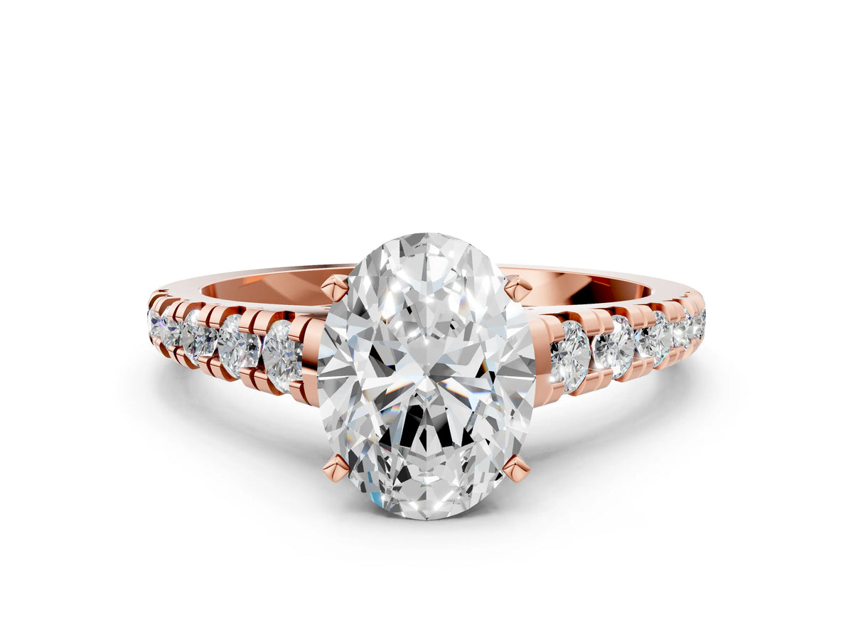 Oval Cut Diamond Vintage Scroll Solitaire Ring in Rose gold with Graduated Round Side Stones_24