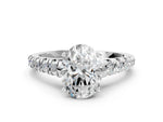 Oval Cut Diamond Vintage Scroll Solitaire Ring in White gold with Graduated Round Side Stones_18