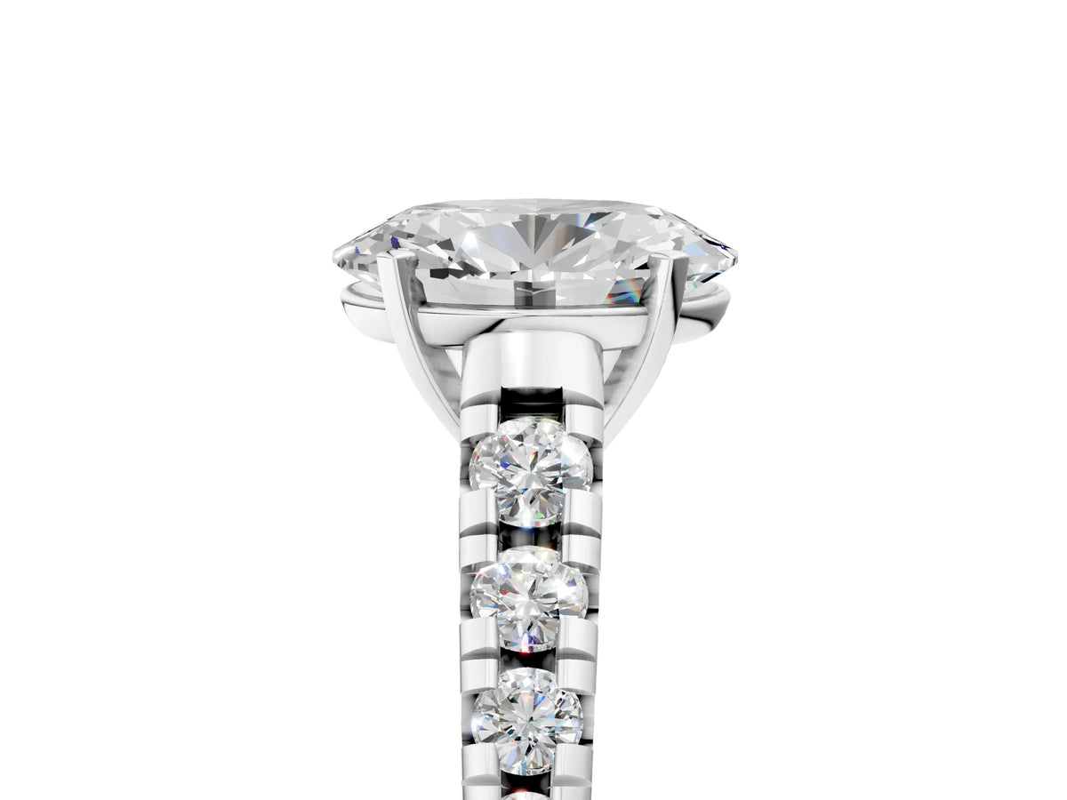 Oval Cut Diamond Vintage Scroll Solitaire Ring in White gold with Graduated Round Side Stones_23