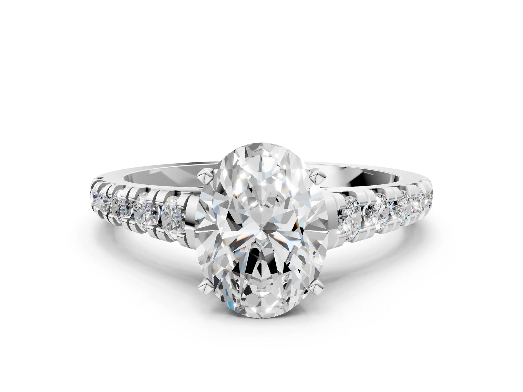 Oval Cut Diamond Vintage Scroll Solitaire Ring in White gold with Graduated Round Side Stones_6