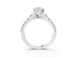 Oval Cut Diamond Vintage Scroll Solitaire Ring in White gold with Graduated Round Side Stones_9
