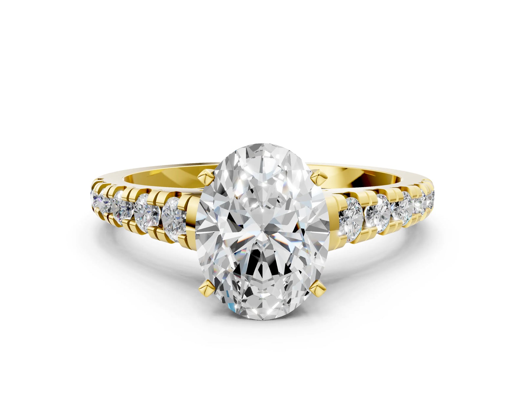 Oval Cut Diamond Vintage Scroll Solitaire Ring in Yellow gold with Graduated Round Side Stones_12