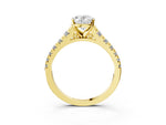 Oval Cut Diamond Vintage Scroll Solitaire Ring in Yellow gold with Graduated Round Side Stones_15