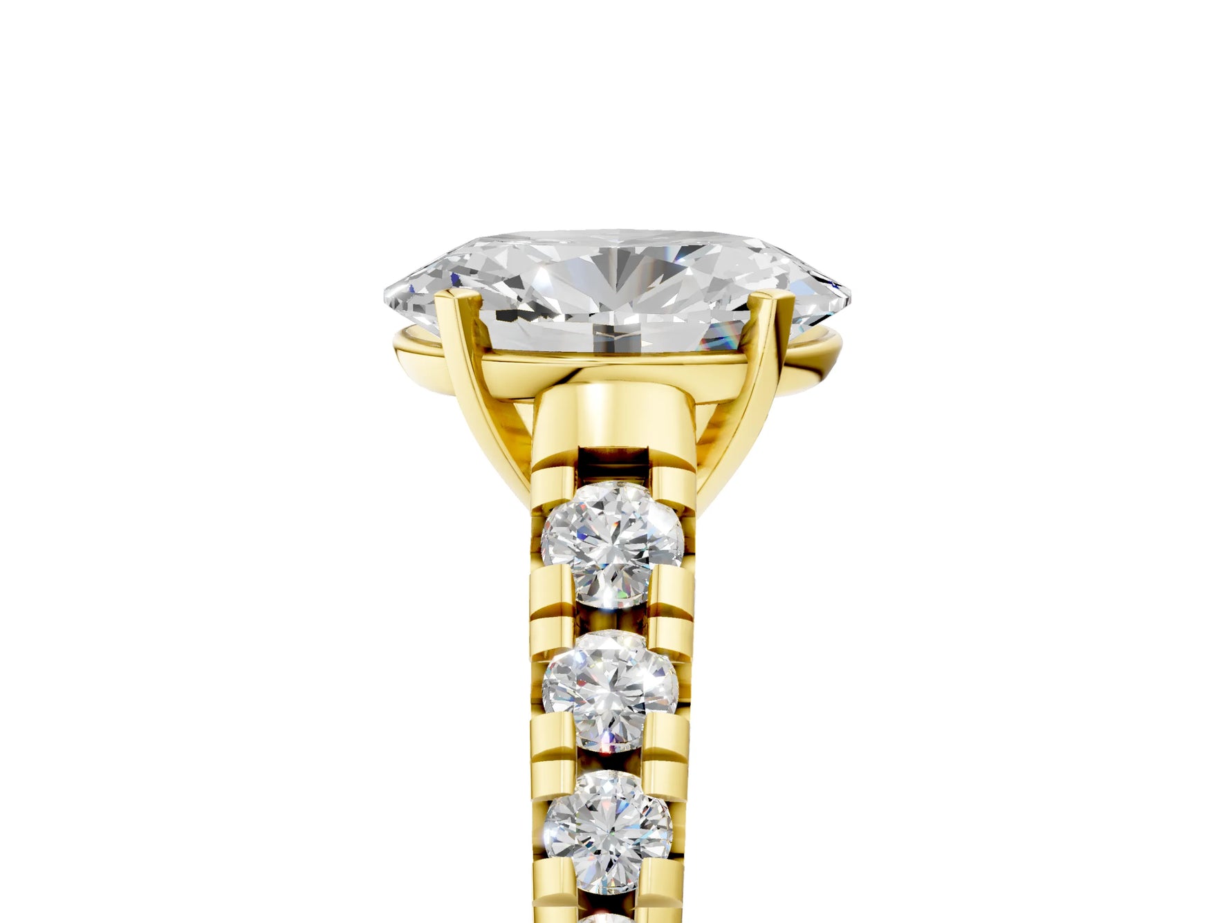 Oval Cut Diamond Vintage Scroll Solitaire Ring in Yellow gold with Graduated Round Side Stones_17